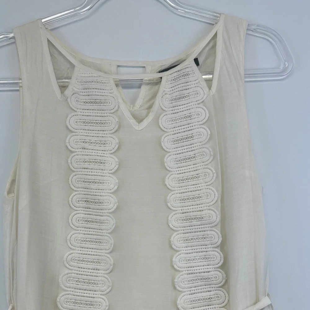 Gracia Cream Lace Panel Silk Blend Sleeveless Mini Dress Boho Romantic L